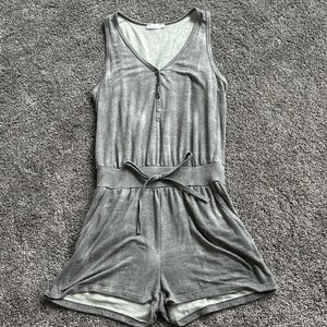Gray cotton button front romper